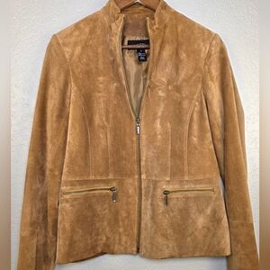 Alfani Women's Brown Suede Leather Zip-Up Jacket – Boho Classic Chic - Size M